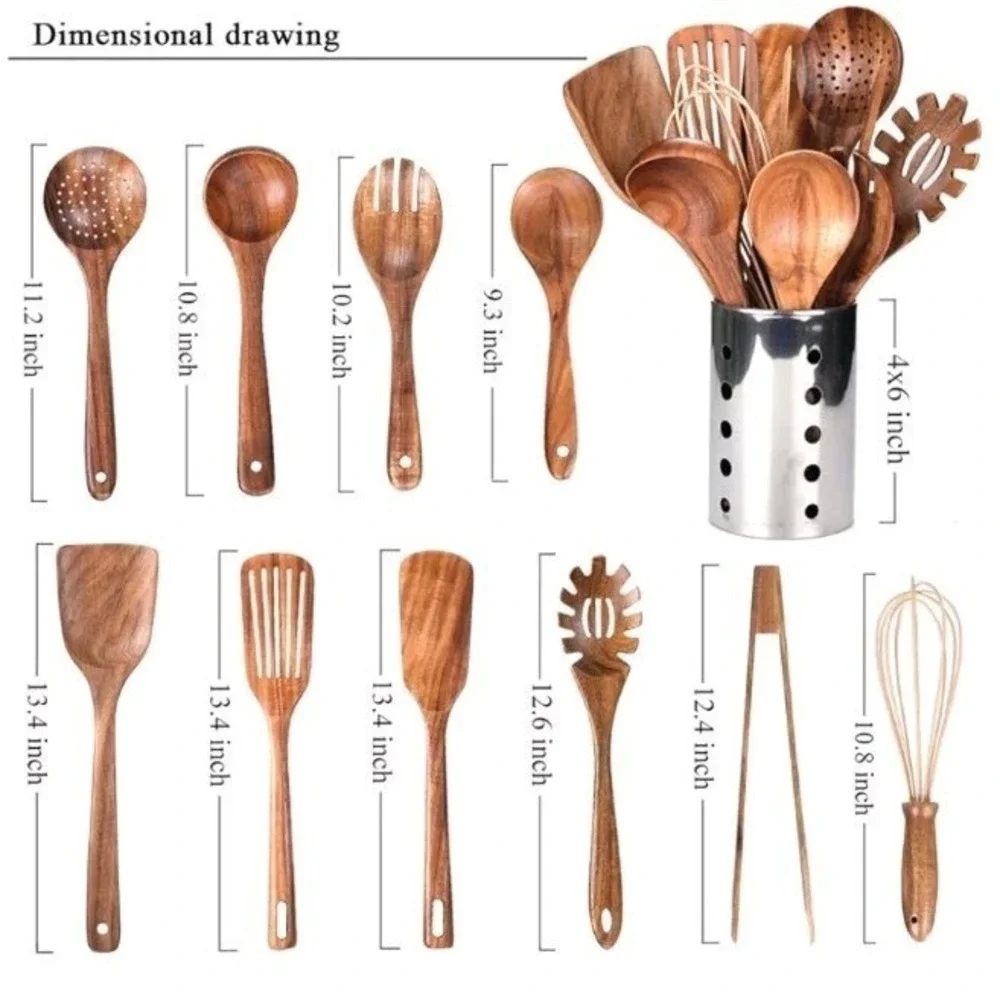 Kitchen Utenails Set‎ with Holder,Kitchen Wooden Utensils for Cooking 11 Piece